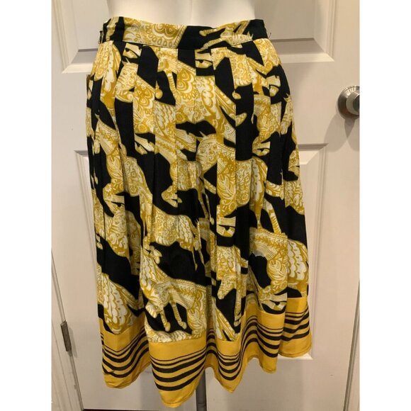 Maeve Yellow, Navy Blue & White Horse Patterned A-Line Skirt, Size 0 (US) - Picture 5 of 7